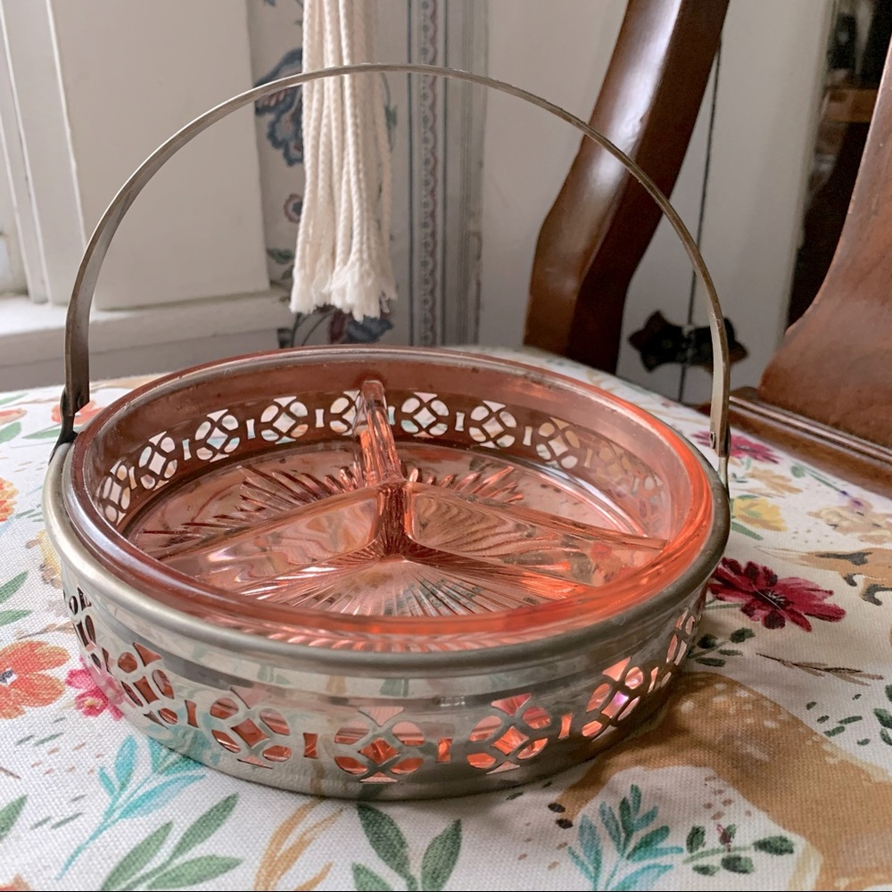 Pink Depression Glass Divided Relish Dish